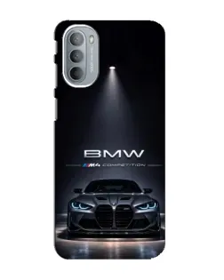 Чехол для Motorola MOTO G31 с картинкой «BMW сквозь ночной город»