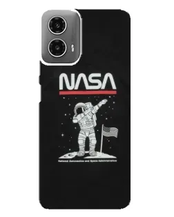 Чехол для Motorola MOTO G34 с картинкой «NASA — шагаем по Луне»