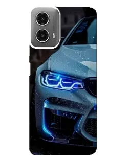Чехол для Motorola MOTO G34 с картинкой «Взгляд BMW с синими фарами» Чехол для Motorola MOTO G34 с картинкой «Взгляд BMW с синими фарами»
