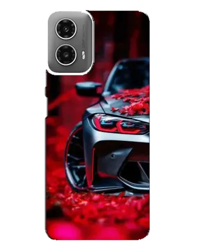 Чехол для Motorola MOTO G34 с картинкой «Спортивная BMW и цветы»
