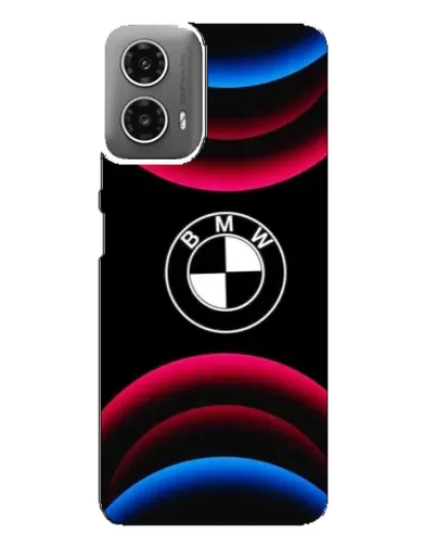 Чехол для Motorola MOTO G34 с картинкой «Логотип BMW и неоновые дуги»