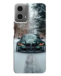 Чехол для Motorola MOTO G34 с картинкой «BMW в зимнем лесу»