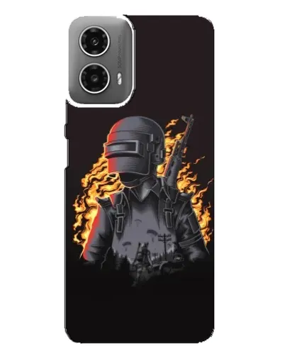 Чехол для Motorola MOTO G34 с картинкой «PUBG — огненный силуэт»