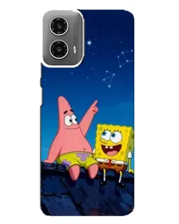 Чехол для Motorola MOTO G34 с картинкой «Губка Боб и Патрик ночью»