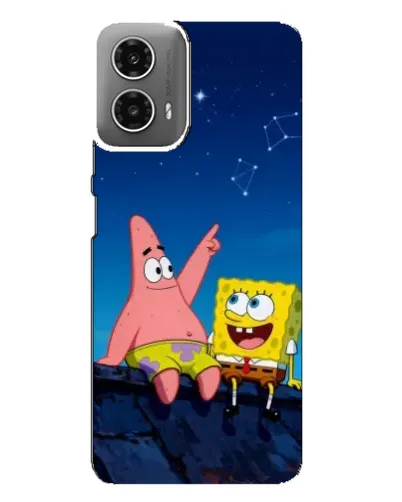 Чехол для Motorola MOTO G34 с картинкой «Губка Боб и Патрик ночью»