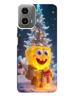 Чехол для Motorola MOTO G34 с картинкой «Рождественский Спанч Боб»