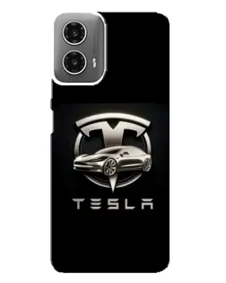 Чехол для Motorola MOTO G34 с картинкой «Tesla — серебристое авто»