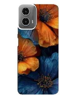 Чехол для Motorola MOTO G34 с картинкой «Яркая сине-оранжевая флора»