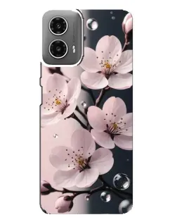 Чехол для Motorola MOTO G34 с картинкой «Нежная сакура и капли»
