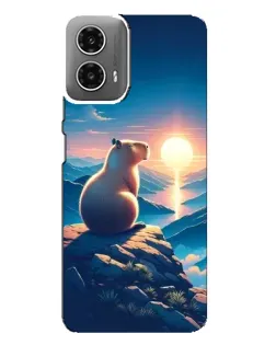 Чехол для Motorola MOTO G34 с картинкой «Закат солнца с капибарой»