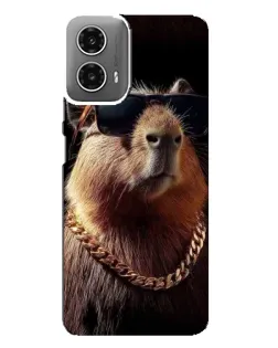 Чехол для Motorola MOTO G34 с картинкой «Капибара золотая цепь»
