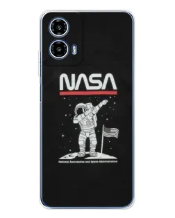 Чехол для Motorola Moto G35 с картинкой «NASA — шагаем по Луне»
