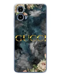 Чехол для Motorola Moto G35 с картинкой «Абстрактные цветы Gucci»