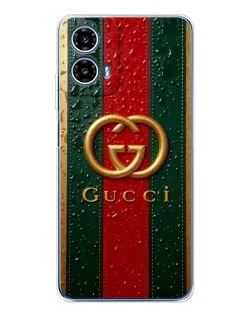 Чехол для Motorola Moto G35 с картинкой «Gucci — фирменная полоса и золото»