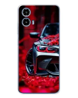 Чехол для Motorola Moto G35 с картинкой «Спортивная BMW и цветы»