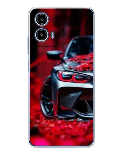 Чехол для Motorola Moto G35 с картинкой «Спортивная BMW и цветы»