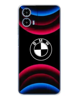 Чехол для Motorola Moto G35 с картинкой «Логотип BMW и неоновые дуги»