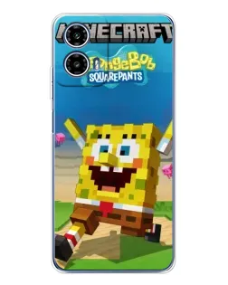 Чохол для Motorola Moto G35 з картинкою «Губка Боб Minecraft»