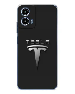 Чехол для Motorola Moto G35 с картинкой «Стальной логотип Tesla»