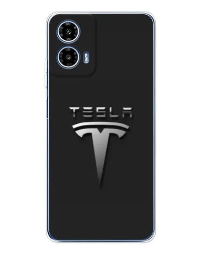Чехол для Motorola Moto G35 с картинкой «Стальной логотип Tesla»