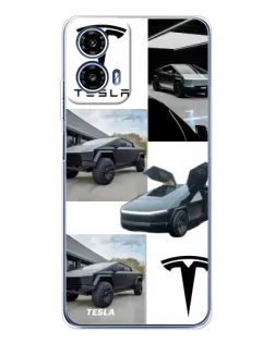 Чехол для Motorola Moto G35 с картинкой «Коллаж Cybertruck Tesla»