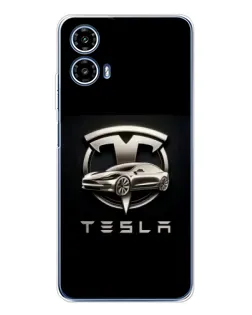 Чехол для Motorola Moto G35 с картинкой «Tesla — серебристое авто»