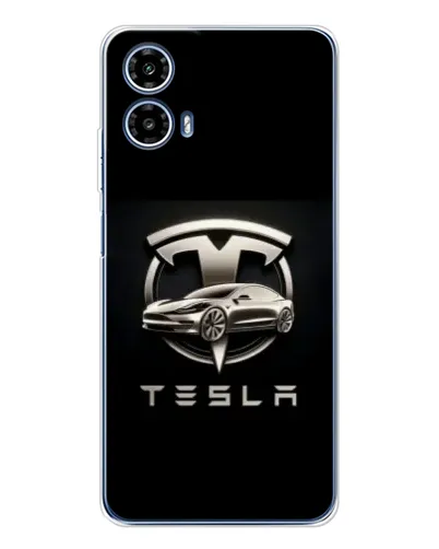 Чехол для Motorola Moto G35 с картинкой «Tesla — серебристое авто»