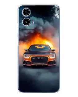 Чехол для Motorola Moto G35 с картинкой «Audi в огненном дыму»