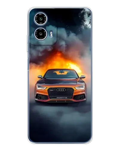 Чехол для Motorola Moto G35 с картинкой «Audi в огненном дыму»