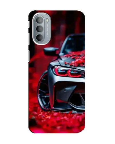 Чехол для Motorola MOTO G41 с картинкой «Спортивная BMW и цветы»