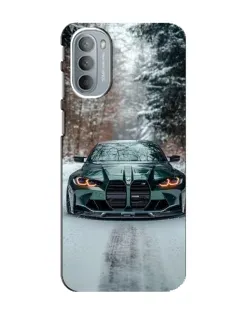 Чехол для Motorola MOTO G41 с картинкой «BMW в зимнем лесу»