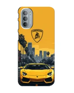 Чехол для Motorola MOTO G41 с картинкой «Желтый Lamborghini город»
