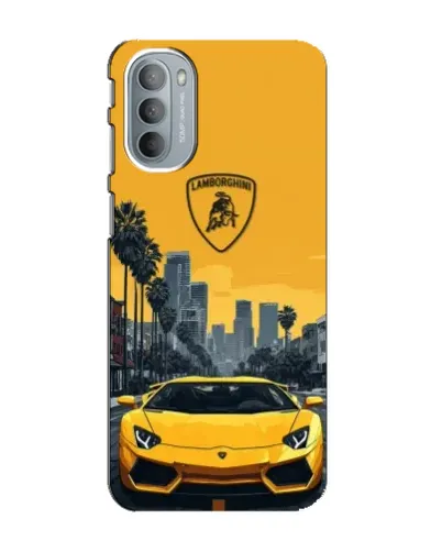 Чехол для Motorola MOTO G41 с картинкой «Желтый Lamborghini город»