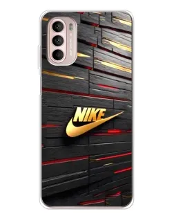 Чехол для Motorola MOTO G52 с картинкой «Золотой Nike на металле»