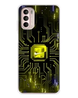 Чехол для Motorola MOTO G52 с картинкой «Nike — золотая искра»
