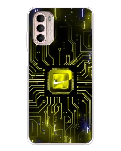 Чехол для Motorola MOTO G52 с картинкой «Nike — золотая искра»
