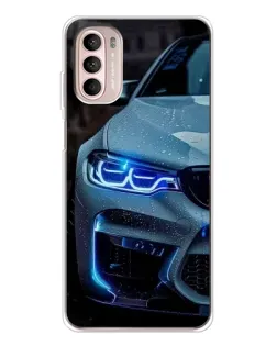 Чехол для Motorola MOTO G52 с картинкой «Взгляд BMW с синими фарами»