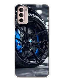 Чехол для Motorola MOTO G52 с картинкой «Колесо BMW вблизи»