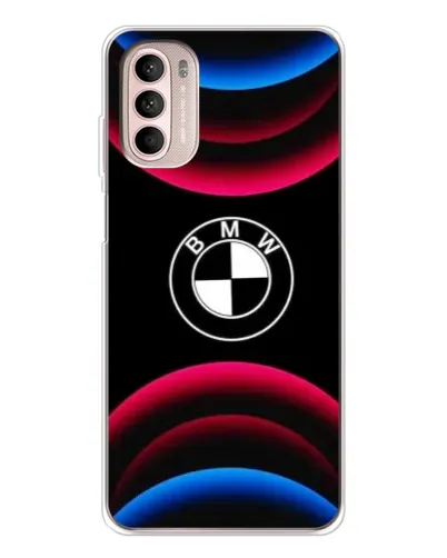 Чехол для Motorola MOTO G52 с картинкой «Логотип BMW и неоновые дуги»