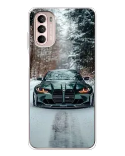 Чехол для Motorola MOTO G52 с картинкой «BMW в зимнем лесу»