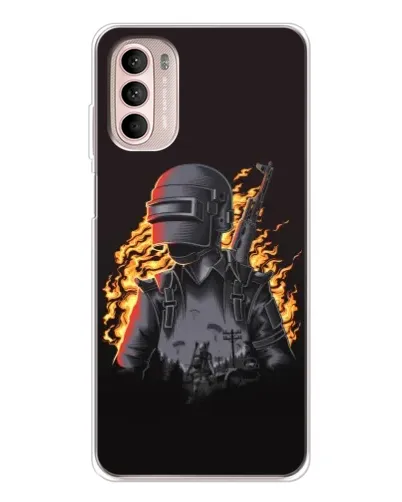 Чехол для Motorola MOTO G52 с картинкой «PUBG — огненный силуэт»