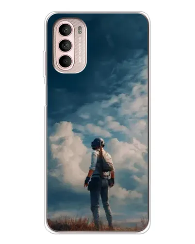 Чехол для Motorola MOTO G52 с картинкой «Герой PUBG на скале»