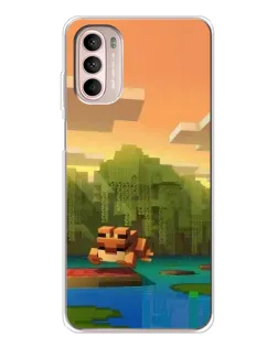 Чехол для Motorola MOTO G52 с картинкой «Майнкрафт закат солнца»