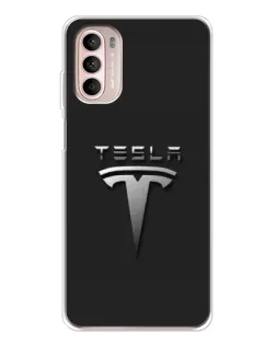 Чехол для Motorola MOTO G52 с картинкой «Стальной логотип Tesla»