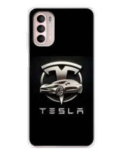 Чехол для Motorola MOTO G52 с картинкой «Tesla — серебристое авто»