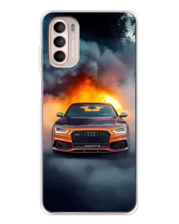 Чехол для Motorola MOTO G52 с картинкой «Audi в огненном дыму»