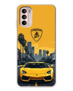 Чехол для Motorola MOTO G52 с картинкой «Желтый Lamborghini город»