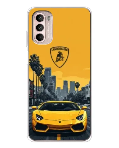 Чехол для Motorola MOTO G52 с картинкой «Желтый Lamborghini город»