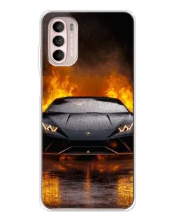 Чехол для Motorola MOTO G52 с картинкой «Lamborghini в огне»