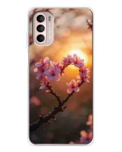 Чехол для Motorola MOTO G52 с картинкой «Розовый цвет сердце на фоне заката»